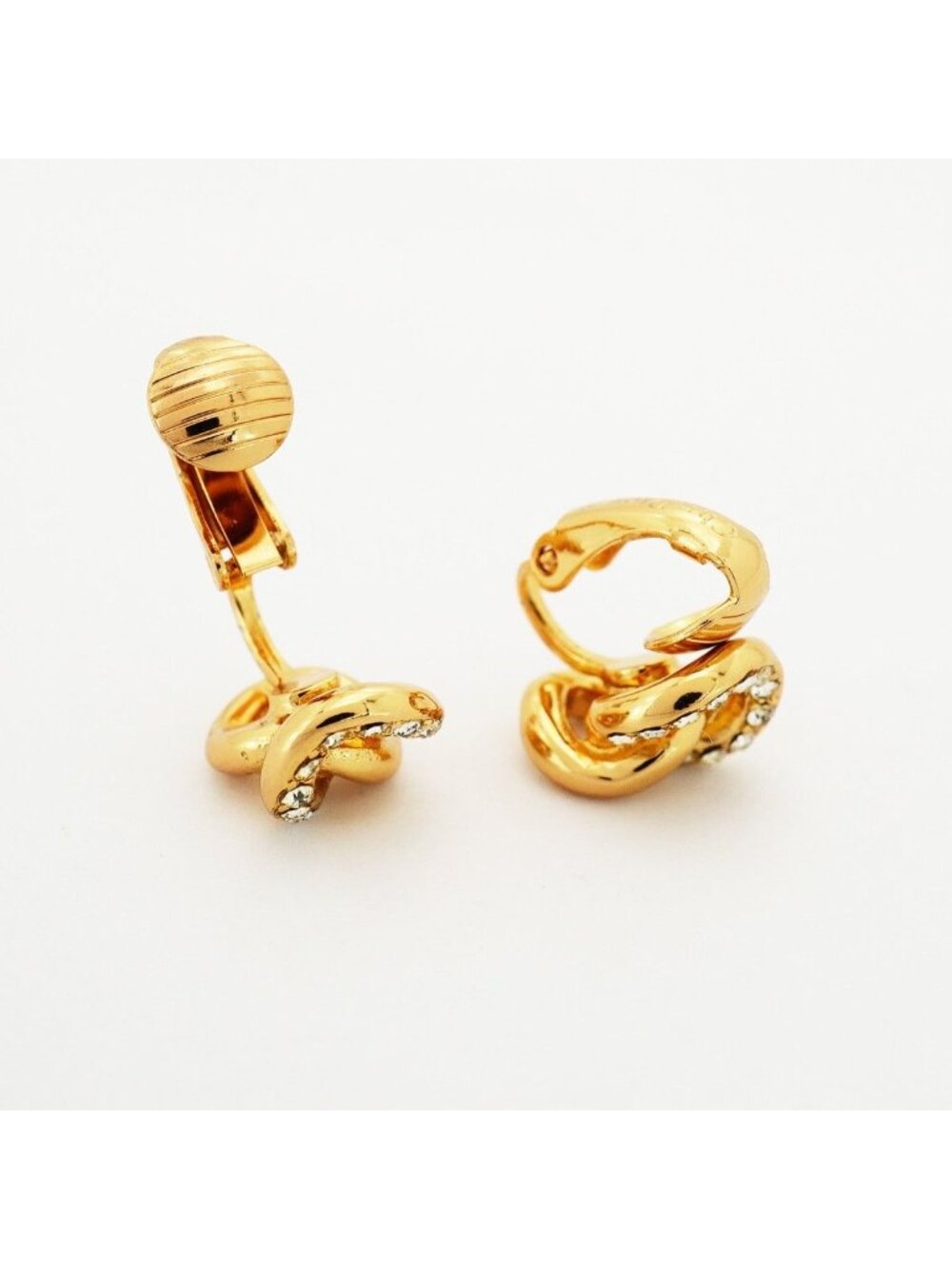 Dior Earrings Gold Plated Line Stone - Picture 3 of 6